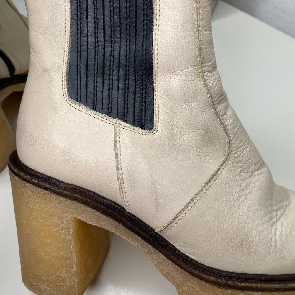 Free People James Chelsea Ankle Boots Cream Leather Platform Size 37 EU/6-6.5 US